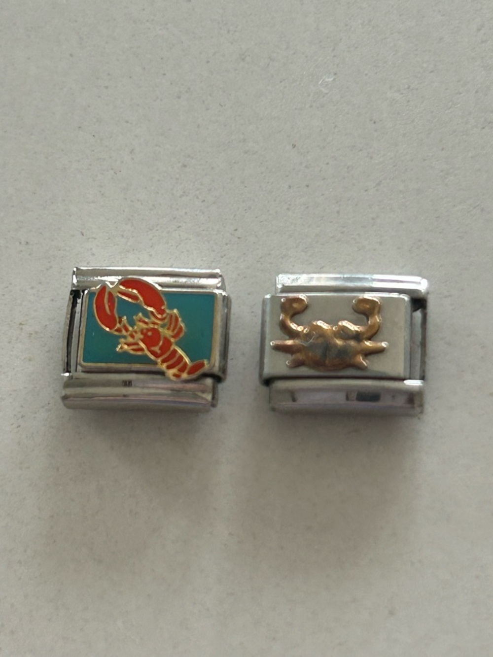 Set of 2 Vintage Italian Charms 9mm - Zoppini 18K Gold Crab & Enamel Lobster